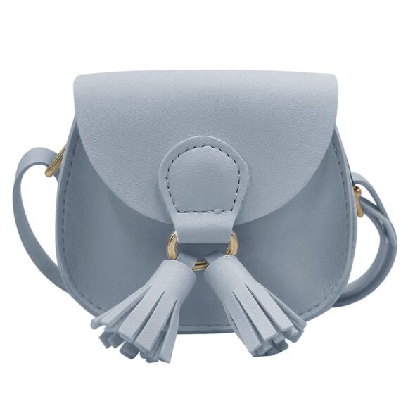Girls Leather Mini Purse Crossbody Bag with tassels in blue - Picture 1 of 3